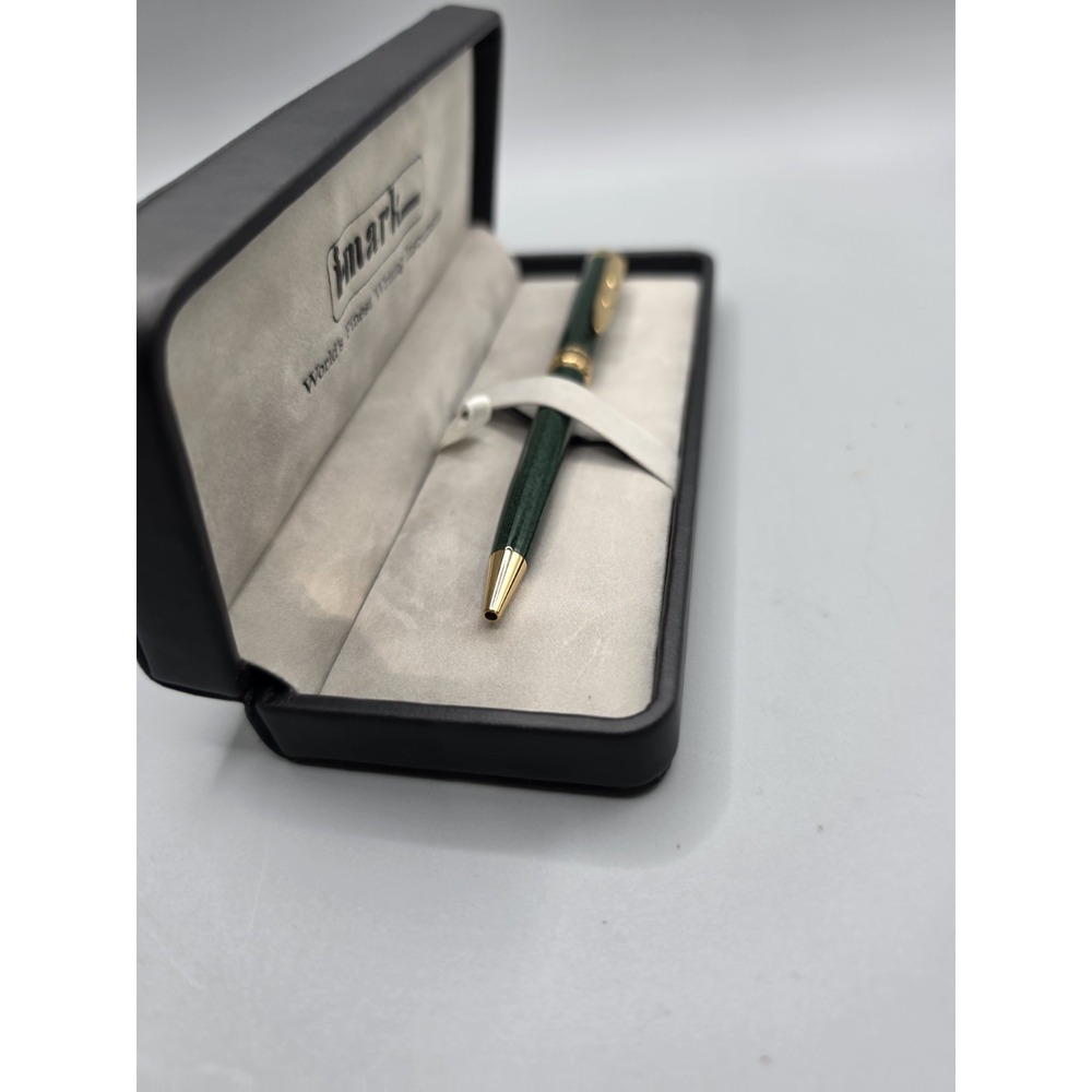 i-Mark Green Marbled Ballpoint Pen Gold Tone Trim Original Presentation Case - Picture 4 of 9